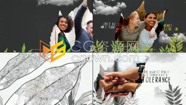 叶子植物影像标题动画展示友谊永存维护和平宣传视频相册-AE模板下载