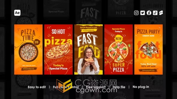 AE短视频模板-披萨小吃食品商店广告垂直视频竖屏动态海报