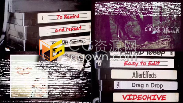 VHS复古倒带效果旧式录像带回放演示视频片段-AE模板下载
