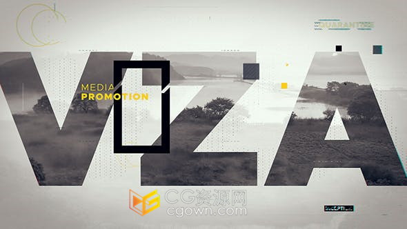 Media Promotion媒体推广创意宣传片头大文字遮罩像素拉伸转场视频-AE模板