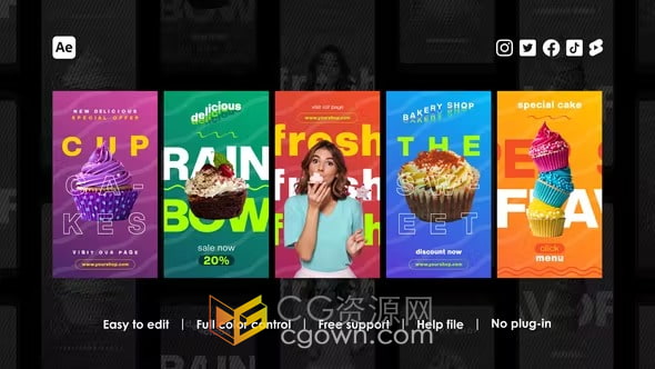 美食博主制作推广宣传食物宣传短视频效果-AE模板