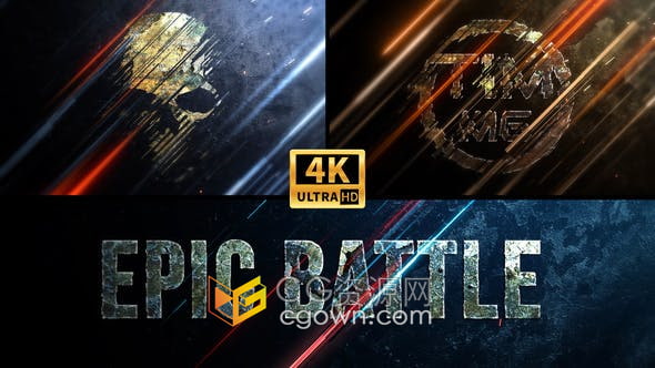 AE模板-强大能量流光斜射破坏性电影战争效果史诗游戏技术4K标志