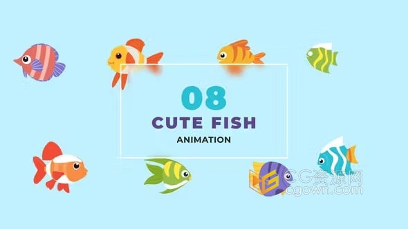 卡通创意鱼2D角色动画海洋主题场景动画-AE模板