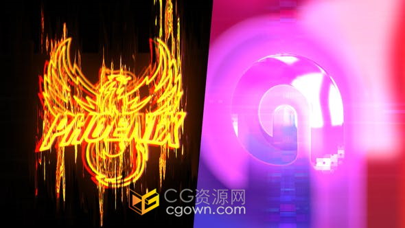 抽象失真动态故障辉光现代LOGO视频片头动画制作-AE模板