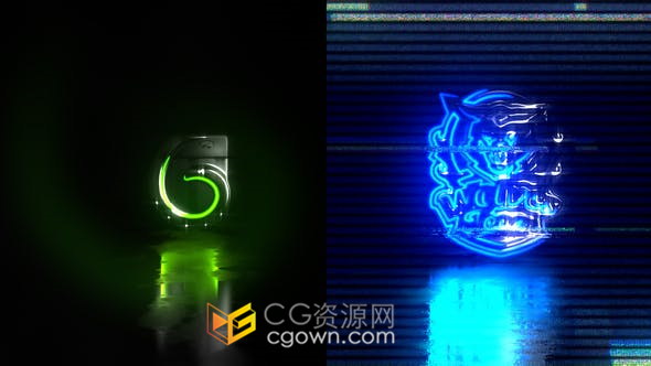 Glitch Logo发光故障扭曲抽象视频片头标志动画制作-AE模板