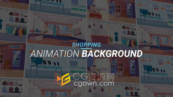 AE模板-服装箱包商店数码产品杂货超市士多店面包店插图解说动画背景