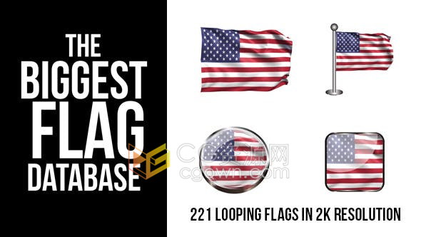 包括中国221 World Flags世界各国国旗4种效果设计2K分辨率-AE模板