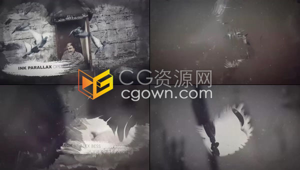 油墨视差渐晕漏光效果笔刷粉尘飞扬复古温和优雅视频幻灯片展示-AE模板