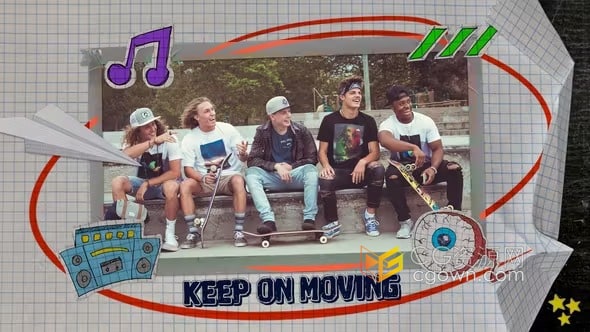 AE模板-定格动画效果Grunge纸张素描风格图像开场白