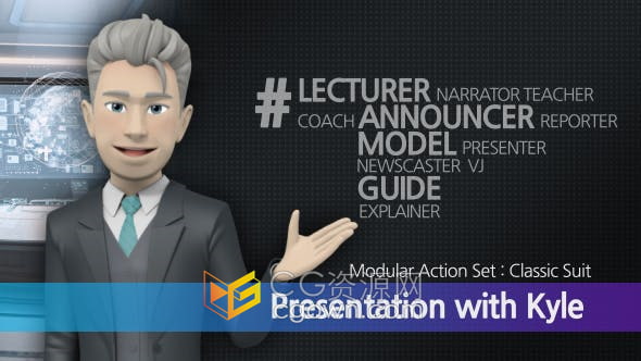 AE模板-干净时尚3D人物角色口型同步播音主持解说员配合手势形象动画