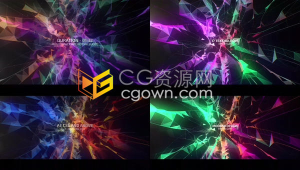 4K彩色Plexus粒子标题数字3D点线连结科学技术演示宣传预告片含宽屏版本-AE模板