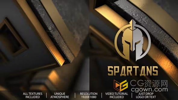 史诗般的力量和优雅的金色3D标志展示-AE模板