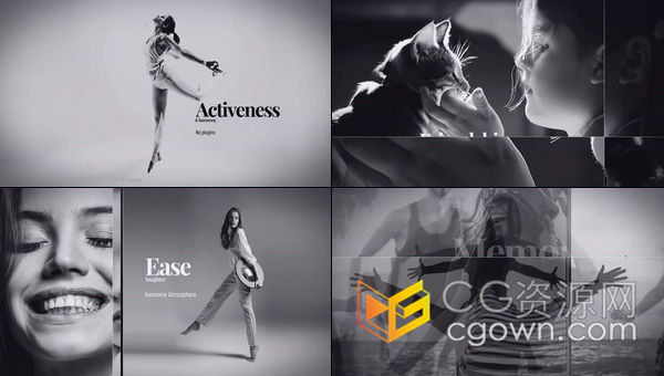 抽象幻影效果黑白风格现代干净时尚视频相册免费下载-AE模板