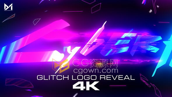 Cyberpunk Logo数字失真故障碎片霓虹灯科技感视频片头制作-AE模板