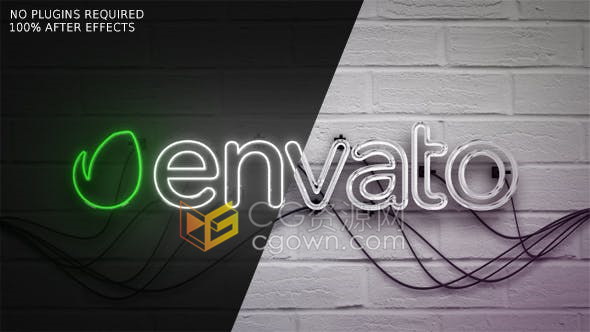 3D玻璃灯管霓虹灯LOGO点亮效果动画视频片头-AE模板