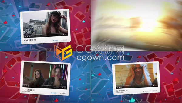 AE模板-关注点赞背景展示社交媒体平台youtube图文相册宣传片