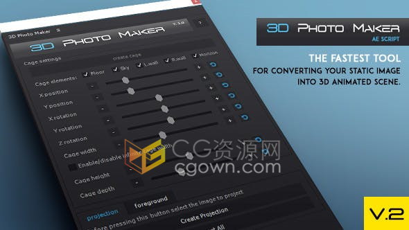 3D Photo Maker 2D图片转换为3D动画视频工具-AE脚本