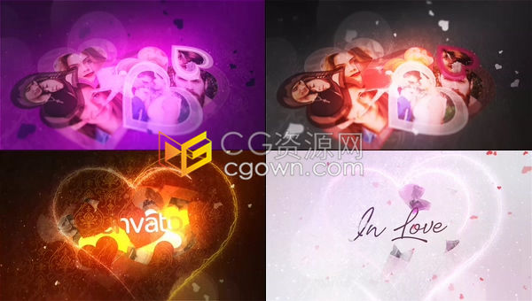 闪亮心形明亮粒子浪漫标志展示婚礼开场白花店美容沙龙揭幕战情人节问候-AE模板