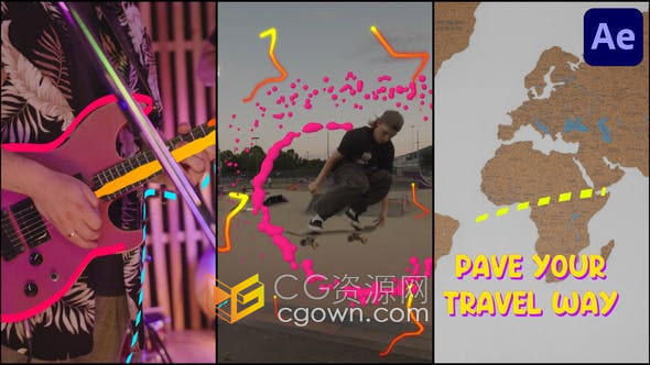 AE模板-多彩气泡虚线线条带路径工具抖音小视频特效文本动画元素