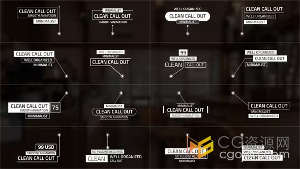 AE信息图表动画16个文本线呼出标题引用注释脚注线条标注
