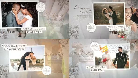 婚礼相册幻灯片怀旧风格照片视频动画AE模板