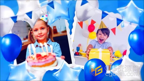 AE模板星星气球儿童生日快乐照片视频相册+背景音乐素材