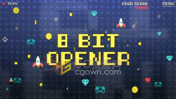 4K分辨率8-Bit街机游戏复古像素电子游戏宣传视频片头-AE模板