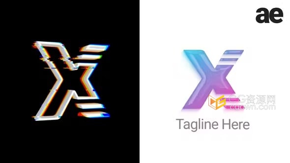 AE模板-故障翻转动画Glitch Logo企业品牌标志片头