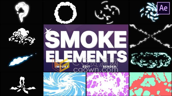Smoke Elements Pack 烟雾元素包06卡通图形动画素材-AE模板