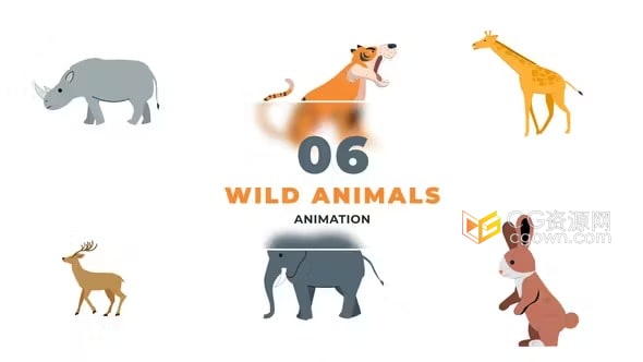 野生动物角色动画场景长颈鹿大像老虎犀牛等