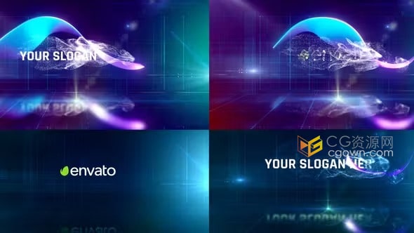 耀斑光泽粒子LOGO抽象丝带流体标志展示-AE模板
