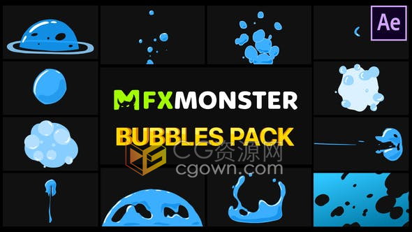 12组卡通液体爆炸波浪气泡飞溅图形动画效果-AE模板