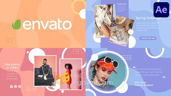 AE模板-漂亮流畅多彩液体动画展示杂志在线销售时装饰物新品介绍视频广告