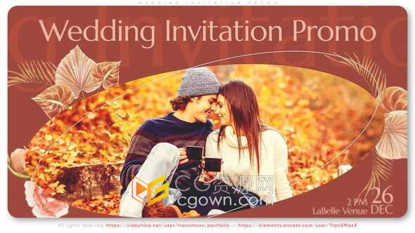 AE模板-柔和浪漫风格制作婚礼请柬浪漫幻灯片婚礼开场白活动宣传