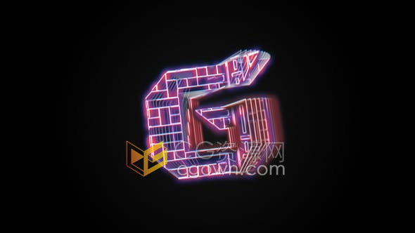 4K Glitch Holo Logo发光高科技网格全息线条霓虹灯-AE模板