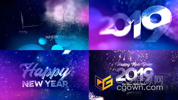 现代豪华新年倒计时唯美烟花粒子特效圣诞节庆祝活动午夜派对宣传AE模板