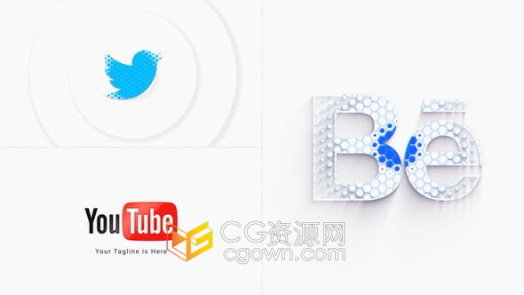 AE模板-干净简单标志轮廓描边蜂窝状图形填充展示LOGO动画