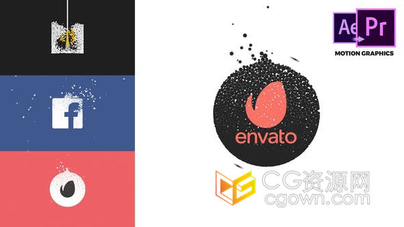 PR预设/AE模板-掉落小圆球弹跳演绎时尚典雅圆形和方形标志设计LOGO片头