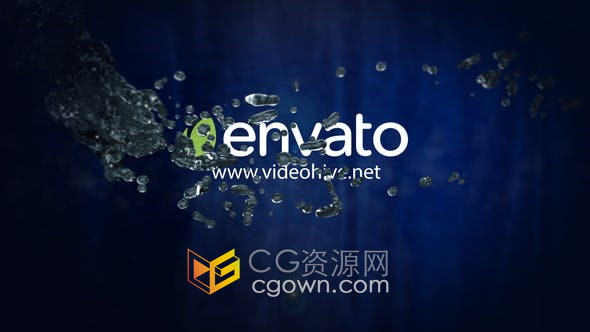 AE模板-4K水标志介绍3D水流特效动画揭示品牌LOGO片头
