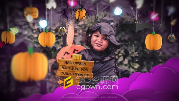 AE模板-多彩创意剪纸效果万圣节派对开场白带手机端垂直版短视频动画