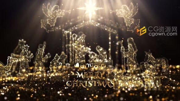 AE模板-耶稣光金色耀眼魔法水晶粒子圣诞元素节日祝福片头
