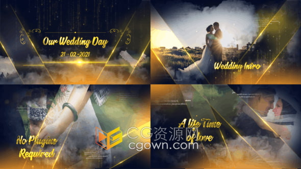 AE模板-金色优雅唯美婚礼幻灯片婚纱照片动画视频相册