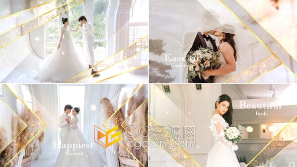 AE模板-优雅图形遮罩粒子婚礼幻灯片浪漫婚纱照片相册视频