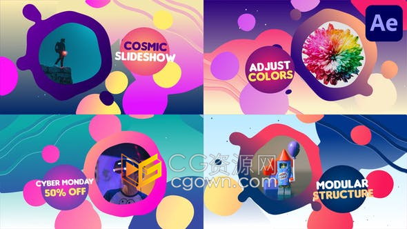 卡通液体图形动画空间幻灯片图文介绍宣传视频制作-AE模板