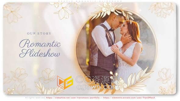 AE模板-温柔浪漫幻灯片精美金色插画元素婚礼照片视频相册