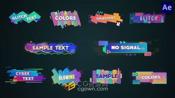 彩色图形字幕条故障特效文字标题动画-AE模板下载
