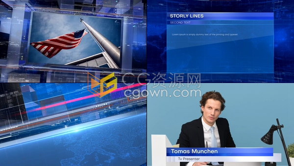 广播新闻报道频道包装科技感屏幕介绍字幕条ID片头效果视频制作-AE模板下载