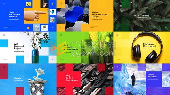 优雅设计开场视频产品宣传简约丰富多彩展示创意图文动画-AE模板下载