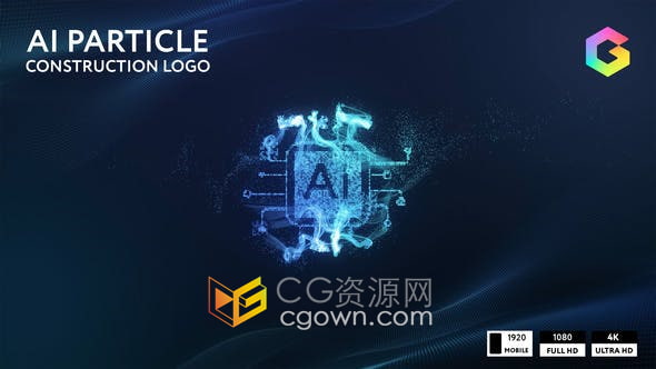 AE模板-抽象AI人工智能粒子连接跟踪构建高科技数字标志标题动画