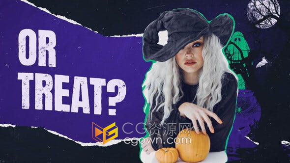 AE模板-素描碎纸拼贴创意动画效果万圣节主题角色扮演换装派对邀请函